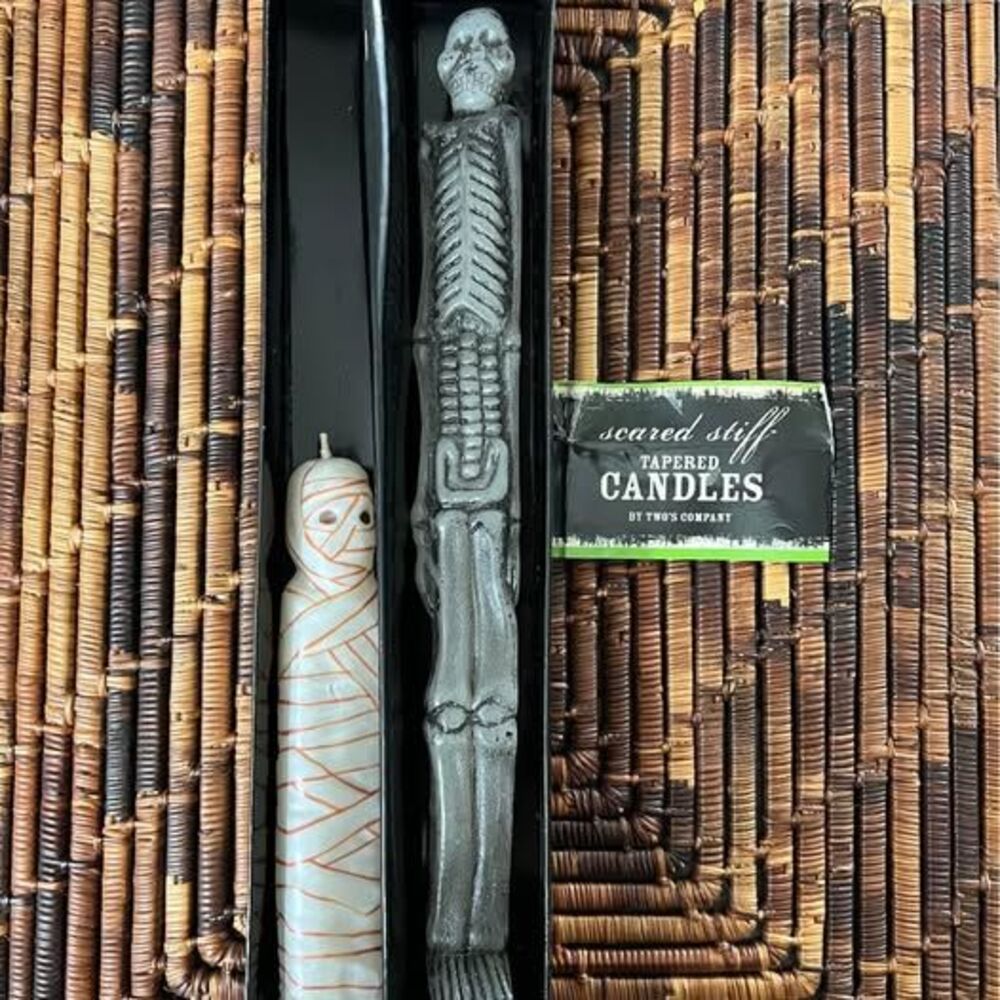 Halloween Taper Candle Set Skeleton Bones & Mummy